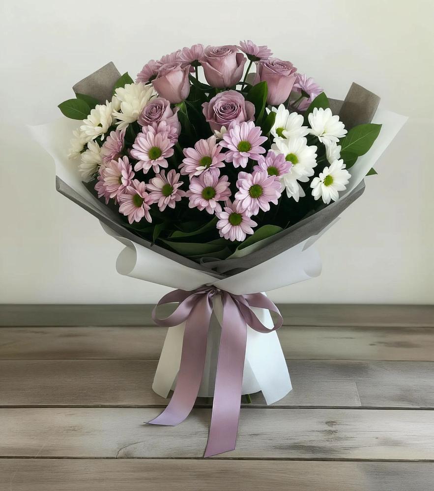 Букет цветов из: Хризантемы и Розы в Новоалексеевской