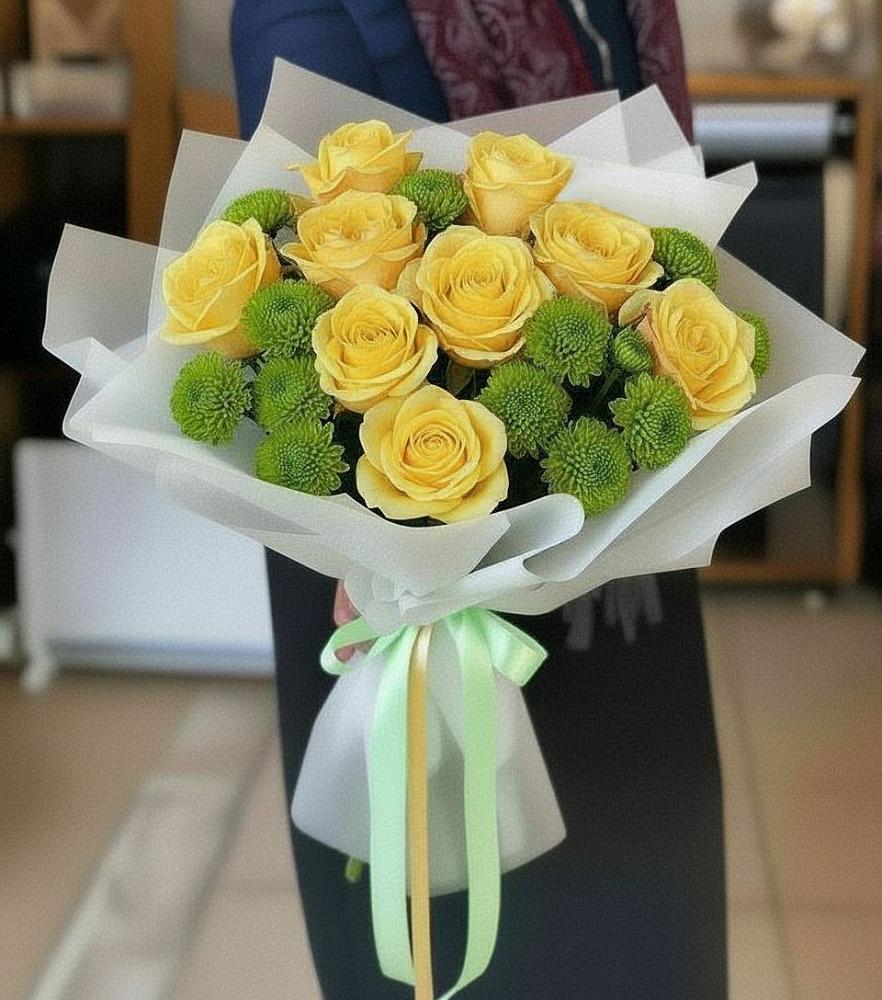 Букет цветов из: Хризантемы и Розы в Новоалексеевской