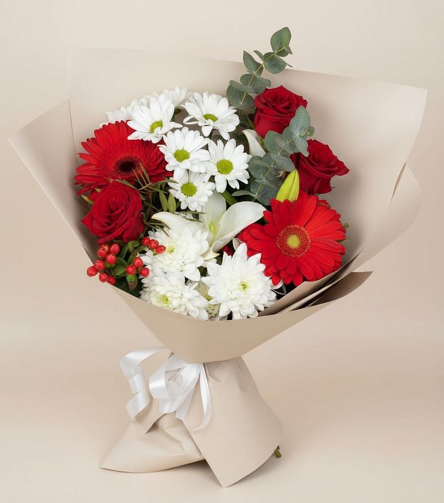 Букет цветов из: Розы, Хризантемы, Герберы и Лилии в Новоалексеевской