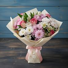 Букет цветов из:  Хризантемы, Альстромерии и Розы в Новоалексеевской