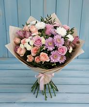 Букет цветов из:  Хризантемы, Розы и Альстромерии в Новоалексеевской