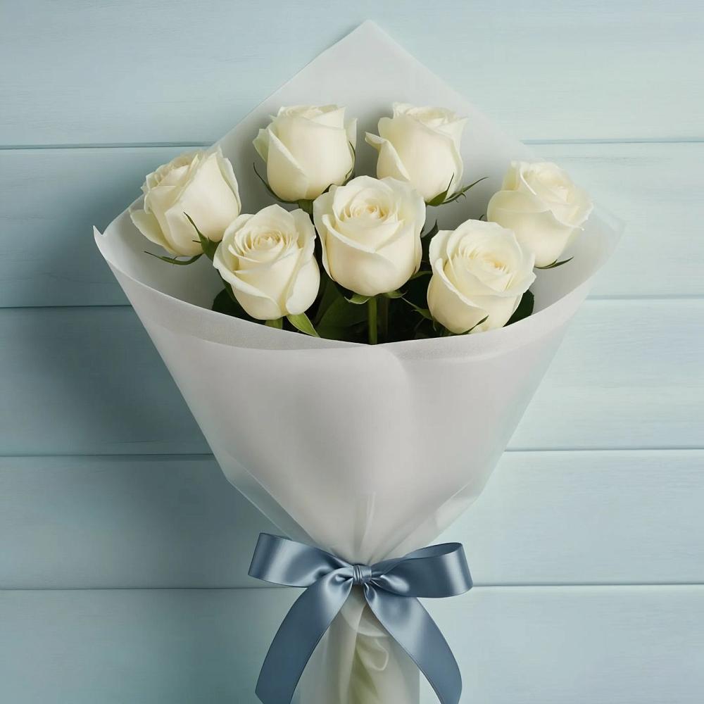 Букет 7 Белых роз Эдлесс Лав в Новоалексеевской